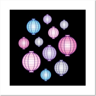 Lanterns | Mid Autumn Festival | Blue Pink Purple | Black Posters and Art